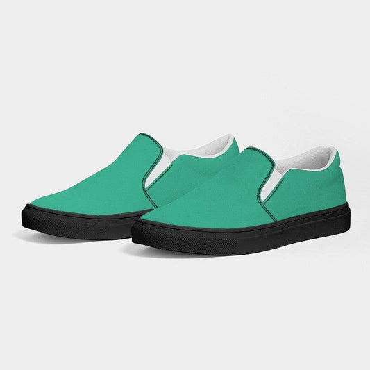 Bright Blue-Green Women's Slip-On Canvas Sneakers (BGG1-BR-ME) - Side 3