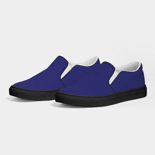 Dark Blue Women's Slip-On Canvas Sneakers (PUI3-CL-DE) - Side 3