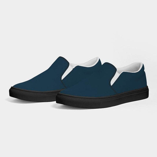 Dark Fully-Muted Blue Men's Slip-On Canvas Sneakers (B-FM-DA) - Side 3