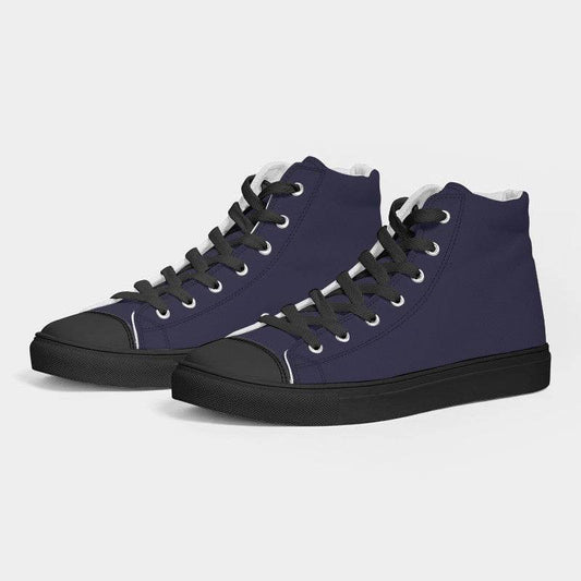Dark Fully-Muted Indigo Men's High-Top Canvas Sneakers (PUI2-FM-DA) - Side 3