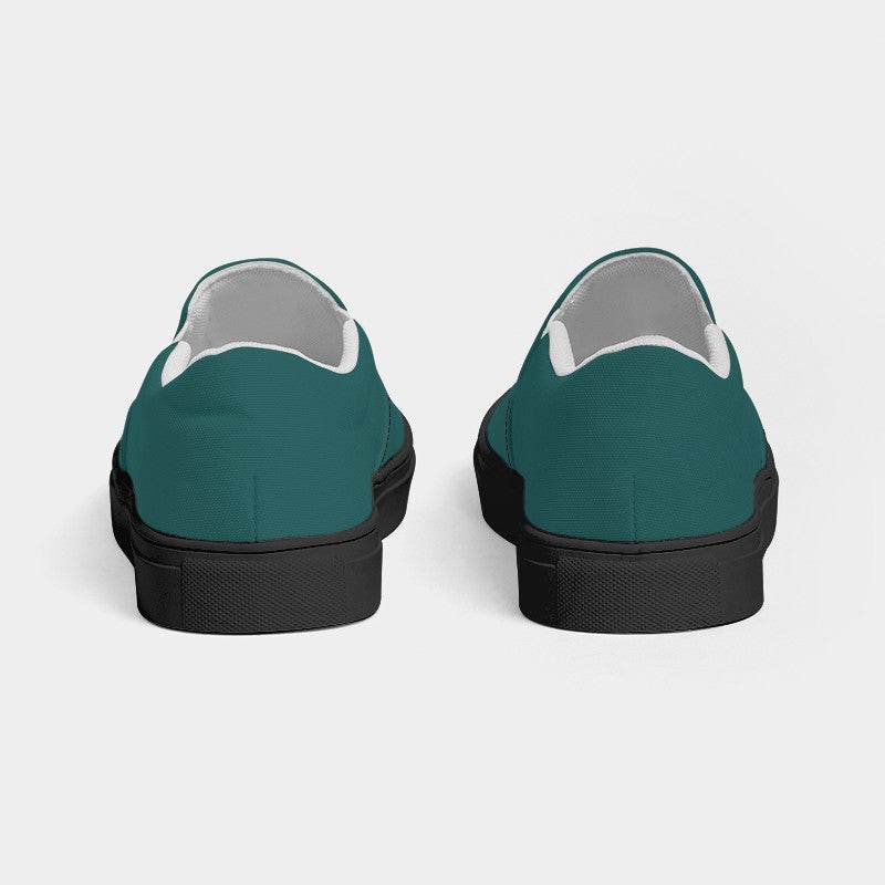 Dark Muted Blue-Green Women's Slip-On Canvas Sneakers (CBG2-MU-DA) - Back