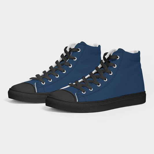 Dark Muted Blue Women's High-Top Canvas Sneakers (IB2-MU-DA) - Side 3