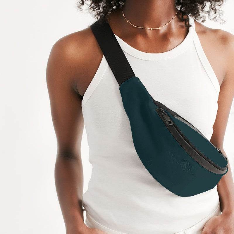 Deep Fully-Muted Cyan Belt Bag (C-FM-DE) - Woman Front CloseUp