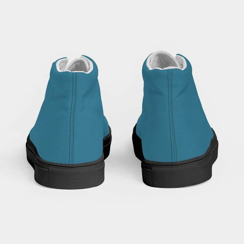 Deep Medium Cyan Women's High-Top Canvas Sneakers (BC2-ME-DE) - Back