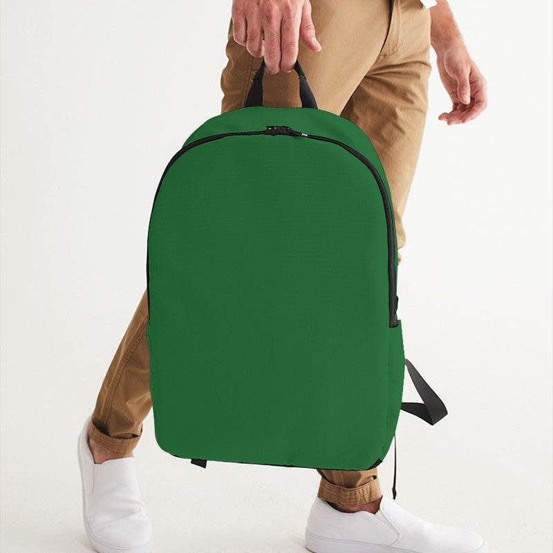 Deep Medium Green Waterproof Backpack (G-ME-DE) - Man Holding CloseUp