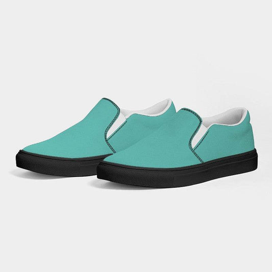 Light Clear Blue-Green Men's Slip-On Canvas Sneakers (CBG3-CL-LI) - Side 3