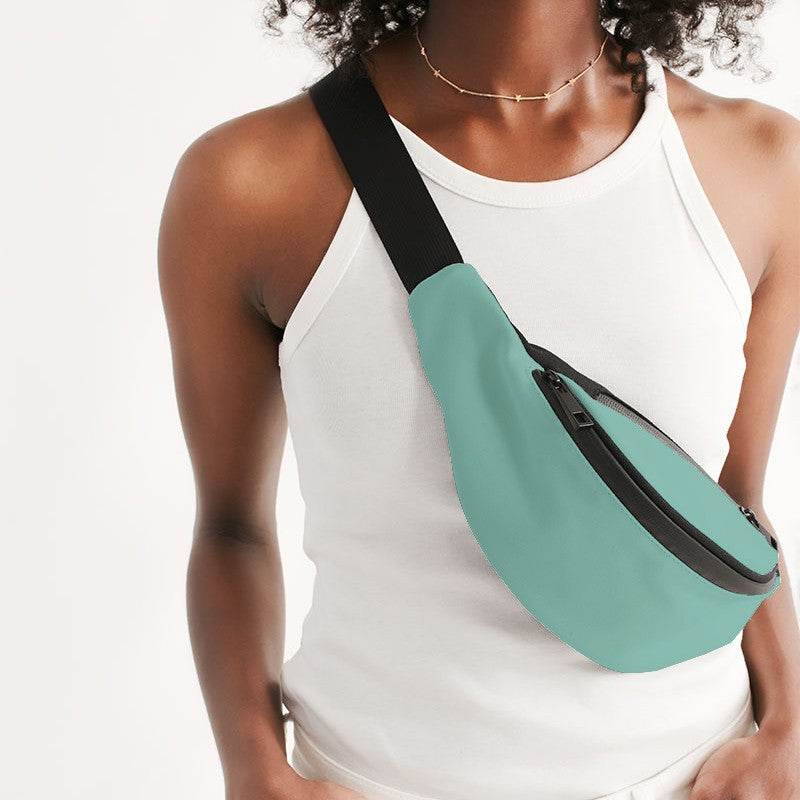 Light Medium Blue-Green Belt Bag (BG-ME-LI) - Woman Front CloseUp