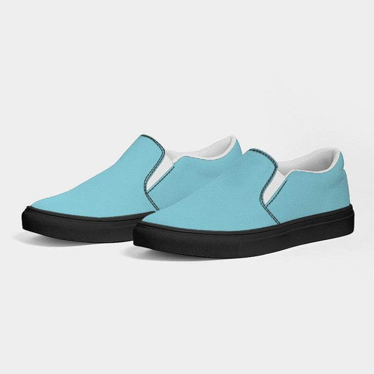 Light Medium Cyan Men's Slip-On Canvas Sneakers (C-ME-LI) - Side 3