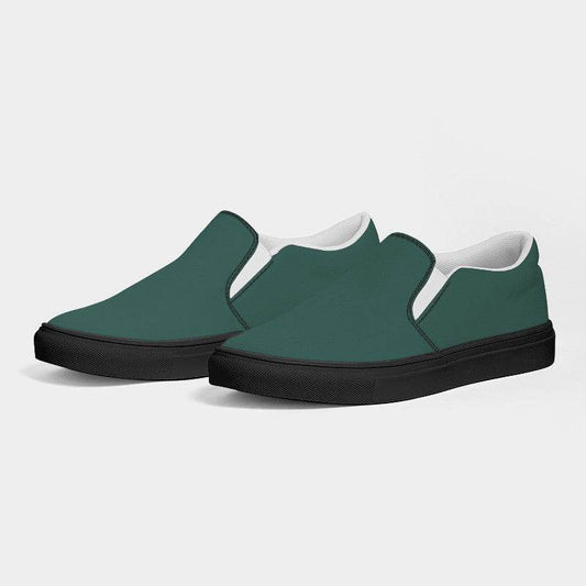 Medium-Dark Fully-Muted Blue-Green Women's Slip-On Canvas Sneakers (BG-FM-MD) - Side 3