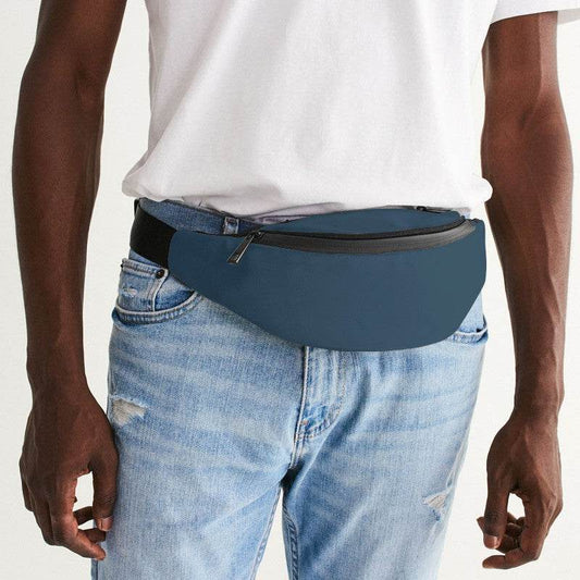 Medium-Dark Fully-Muted Blue Belt Bag (B-FM-MD) - Man Front CloseUp