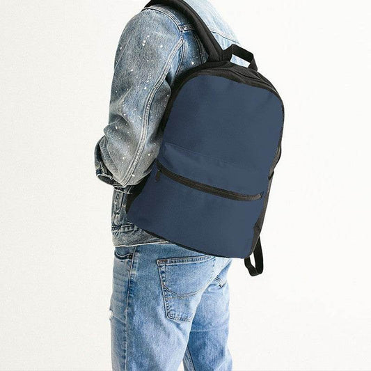 Medium-Dark Fully-Muted Blue Canvas Backpack (IB2-FM-MD) - Man Back CloseUp