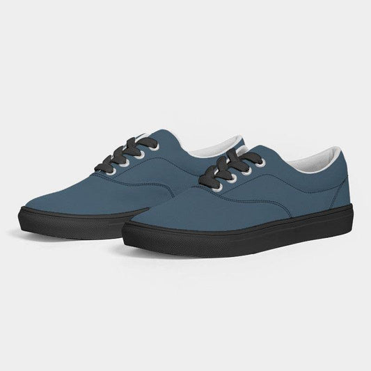 Medium-Dark Fully-Muted Blue Women's Canvas Sneakers (B-FM-MD) - Side 3