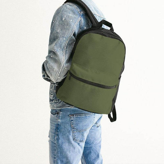 Medium-Dark Fully-Muted Lime Canvas Backpack (L-FM-MD) - Man Back CloseUp