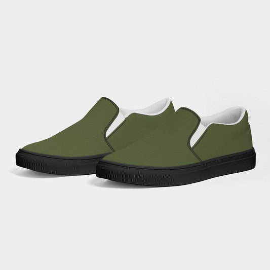 Medium-Dark Fully-Muted Lime Women's Slip-On Canvas Sneakers (L-FM-MD) - Side 3