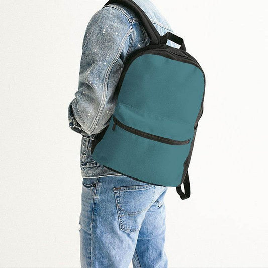 Medium-Dark Muted Cyan Canvas Backpack (C-MU-MD) - Man Back CloseUp