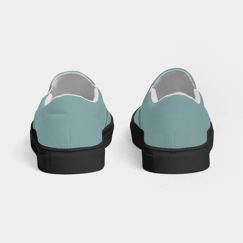 Medium-Light Fully-Muted Blue-Green Women's Slip-On Canvas Sneakers (CBG2-FM-ML) - Back