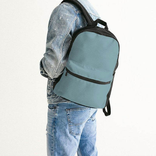 Medium-Light Fully-Muted Cyan Canvas Backpack (C-FM-ML) - Man Back CloseUp
