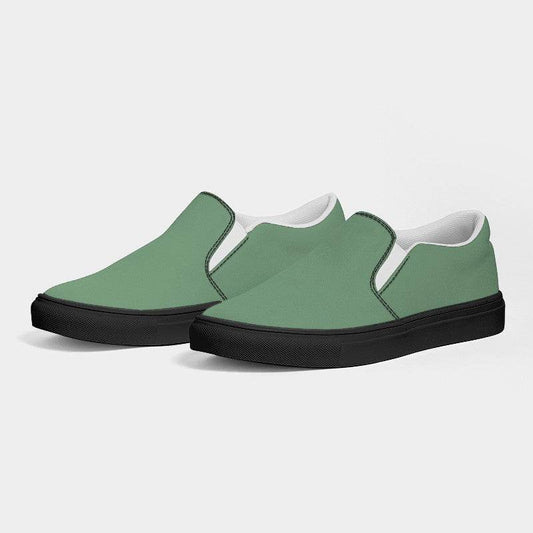 Medium-Light Fully-Muted Green Women's Slip-On Canvas Sneakers (G-FM-ML) - Side 3