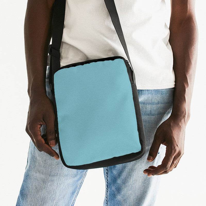 Medium-Light Muted Cyan Messenger Pouch (C-MU-ML) - Man Front CloseUp