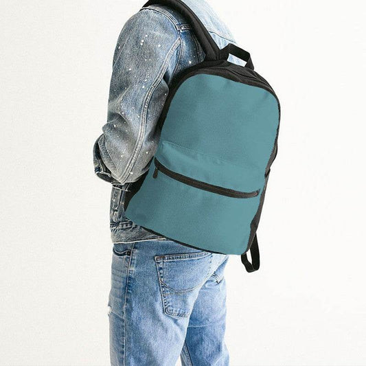 Medium Muted Cyan Canvas Backpack (C-MU-ME) - Man Back CloseUp