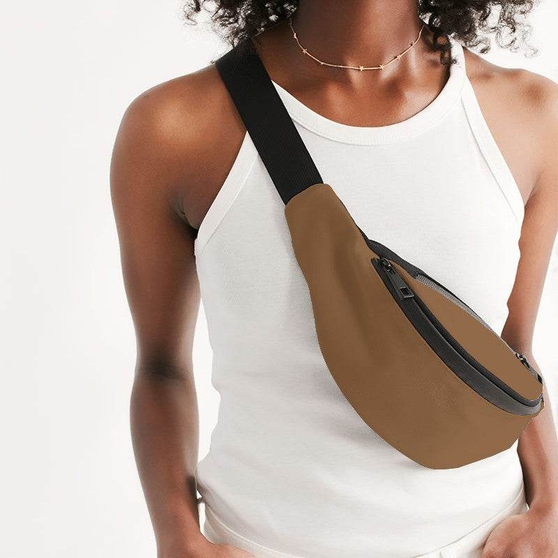 Metallic Bronze Belt Bag (O-MU-MD) - Woman Front CloseUp