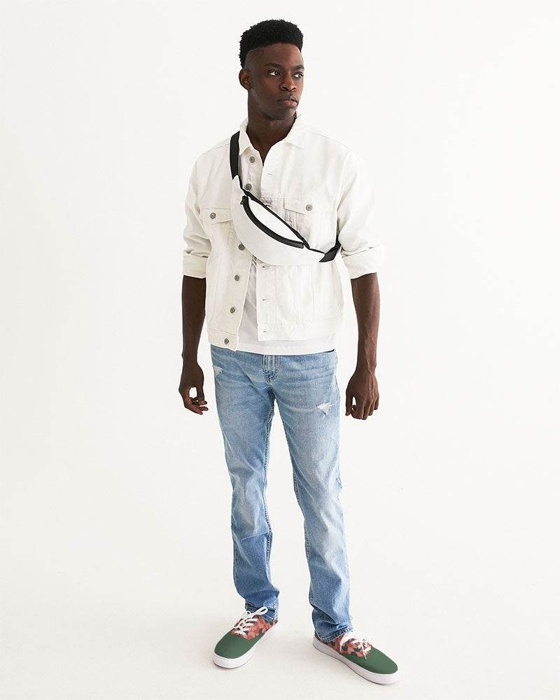 Green Red Geometric Striped | Men's | Canvas Sneakers - Qolord