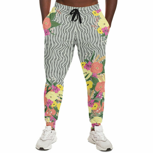 Summer Flower Hand Drawn Striped Unisex Joggers with PLUS sizes