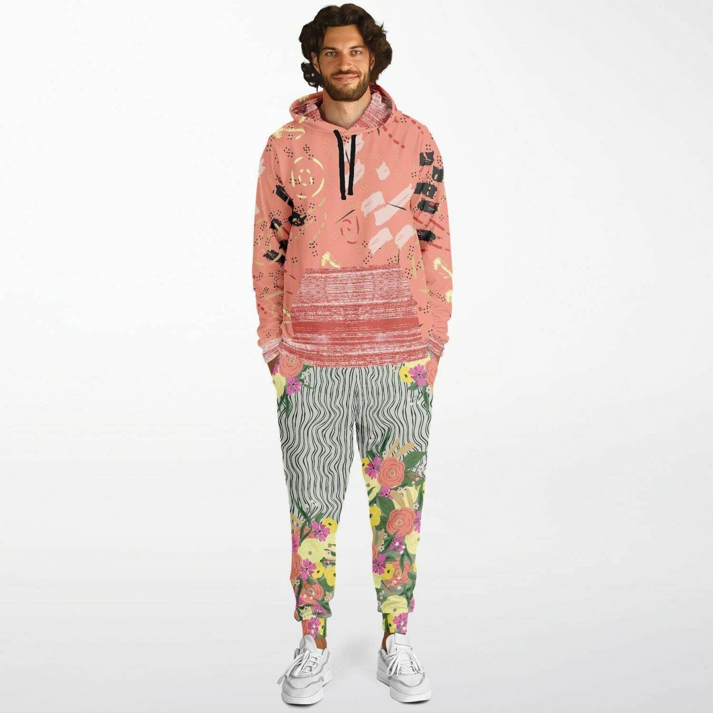 Abstract Salmon Hand Drawn Memphis Hoodie | Unisex - Qolord