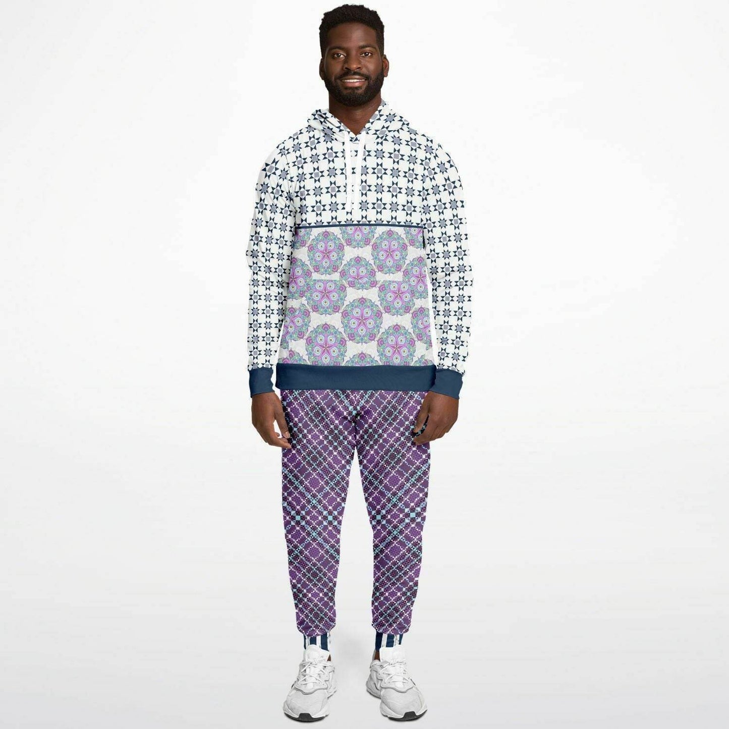 Classy Purple Checker & Stripe Joggers PLUS | Unisex - Qolord