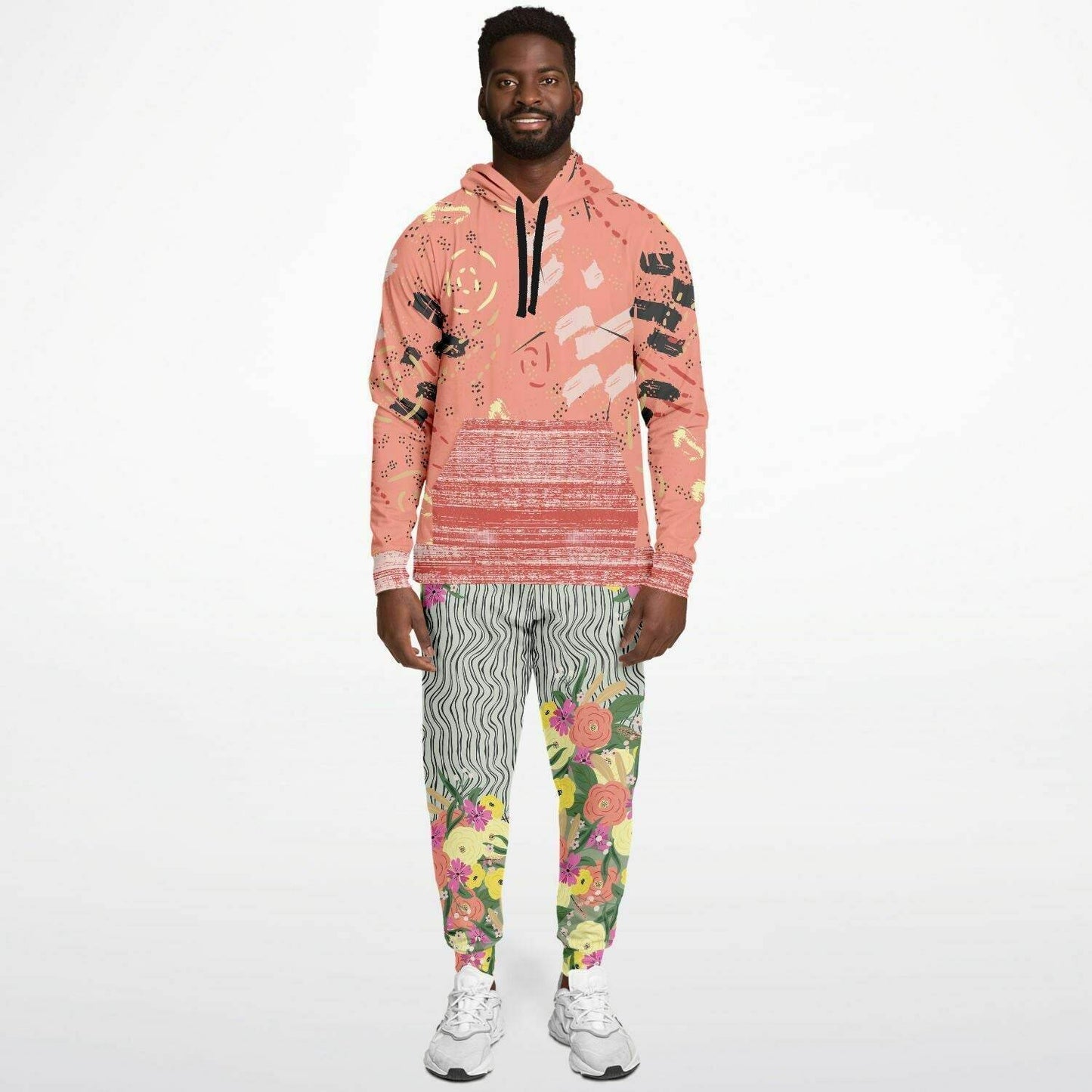 Summer Flower Hand Drawn Striped Joggers PLUS | Unisex - Qolord