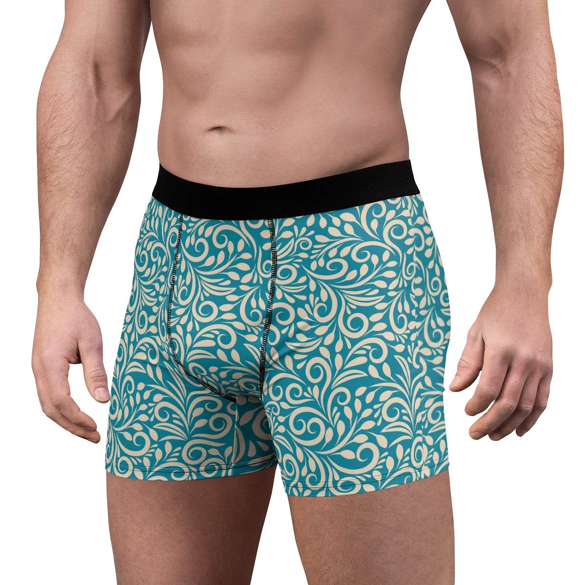 Teal Retro Floral Boxer Briefs - Qolord