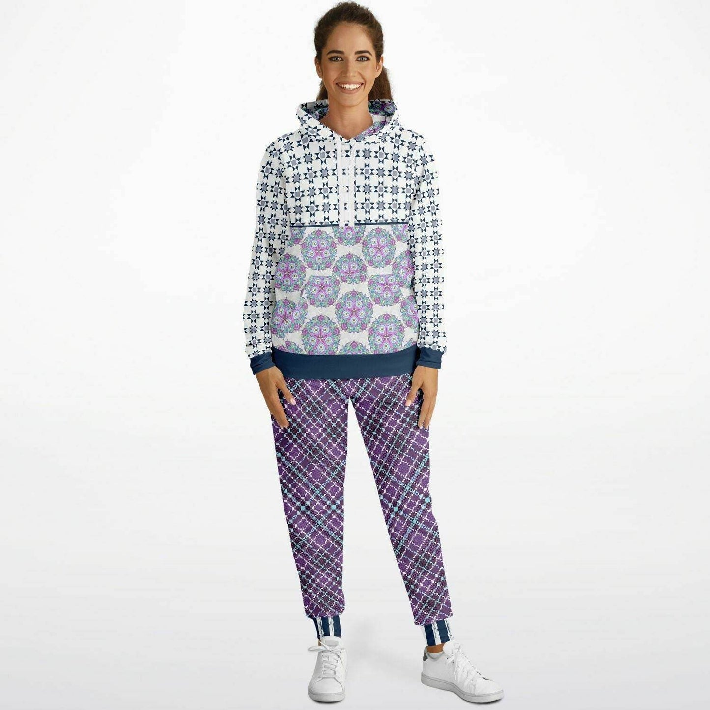 Classy Purple Checker & Stripe Joggers PLUS | Unisex - Qolord