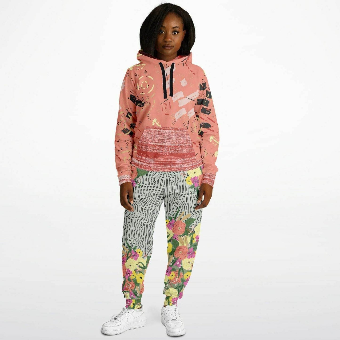 Summer Flower Hand Drawn Striped Joggers PLUS | Unisex - Qolord