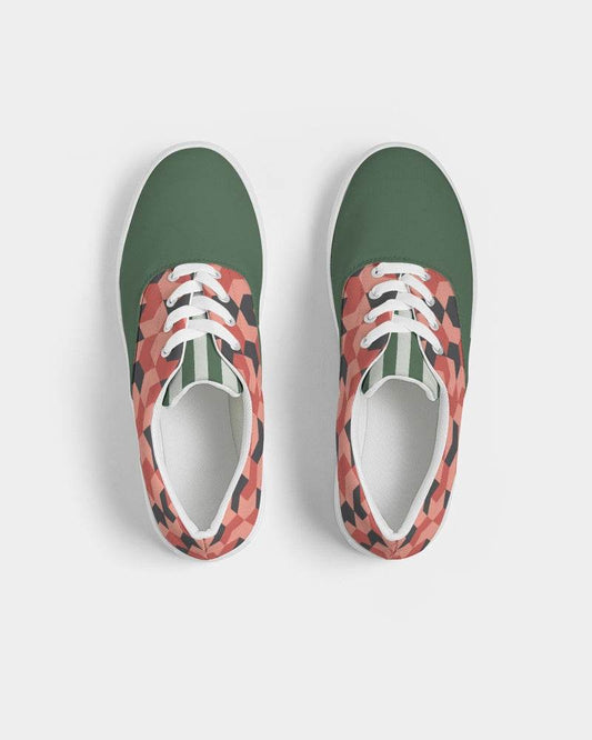 Green Red Geometric Striped | Men's | Canvas Sneakers - Qolord