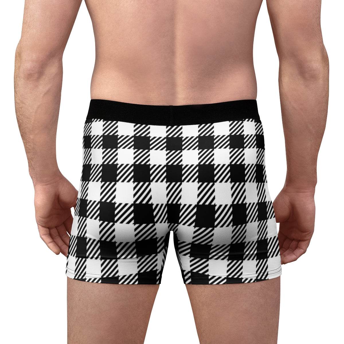 Classic Black And White Striped Checker Boxer Briefs - Qolord