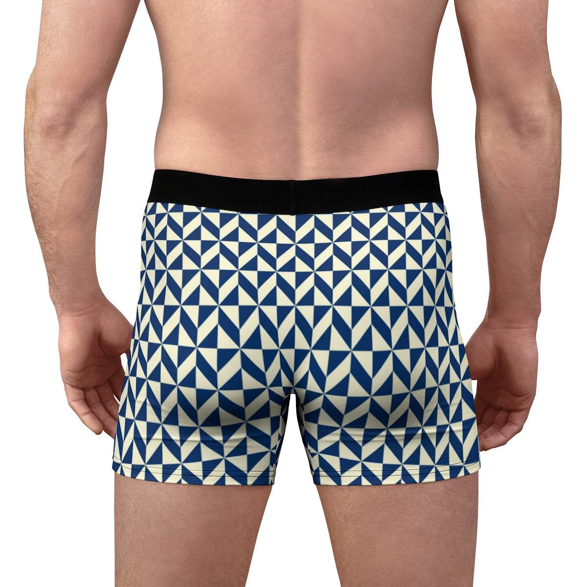 Classic Dark Blue And Beige Triangle Line Boxer Briefs - Qolord