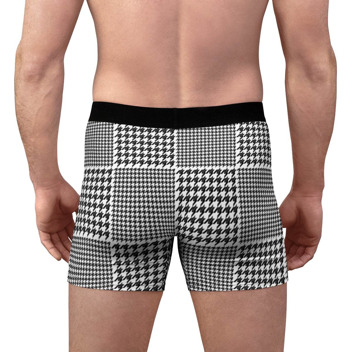 Classic Houndstooth Black And White Squared Boxer Briefs - Qolord