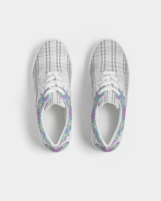 Light Blue Striped Ethnic | Women's | Canvas Sneakers - Qolord