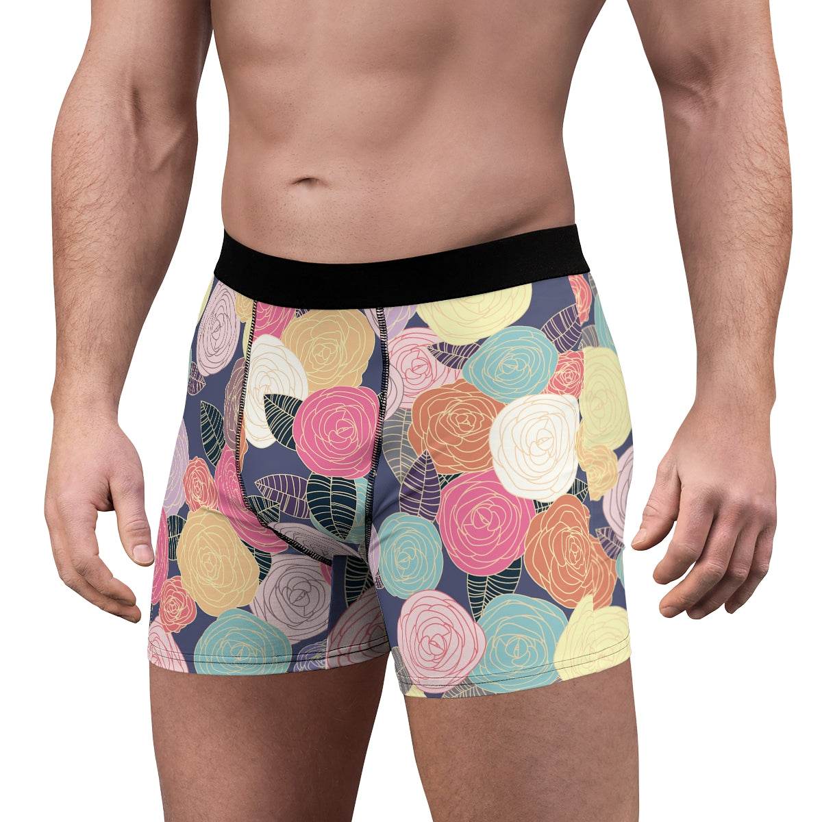 Floral Hand-Drawn Color Roses Boxer Briefs - Qolord