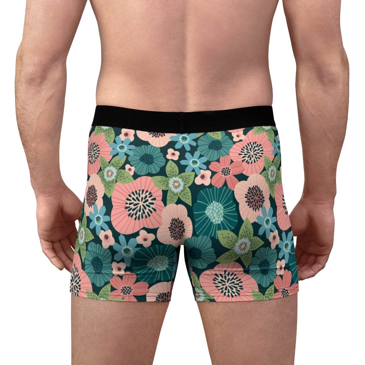 Floral Pastel Salmon Blue And Green Blossom Boxer Briefs - Qolord