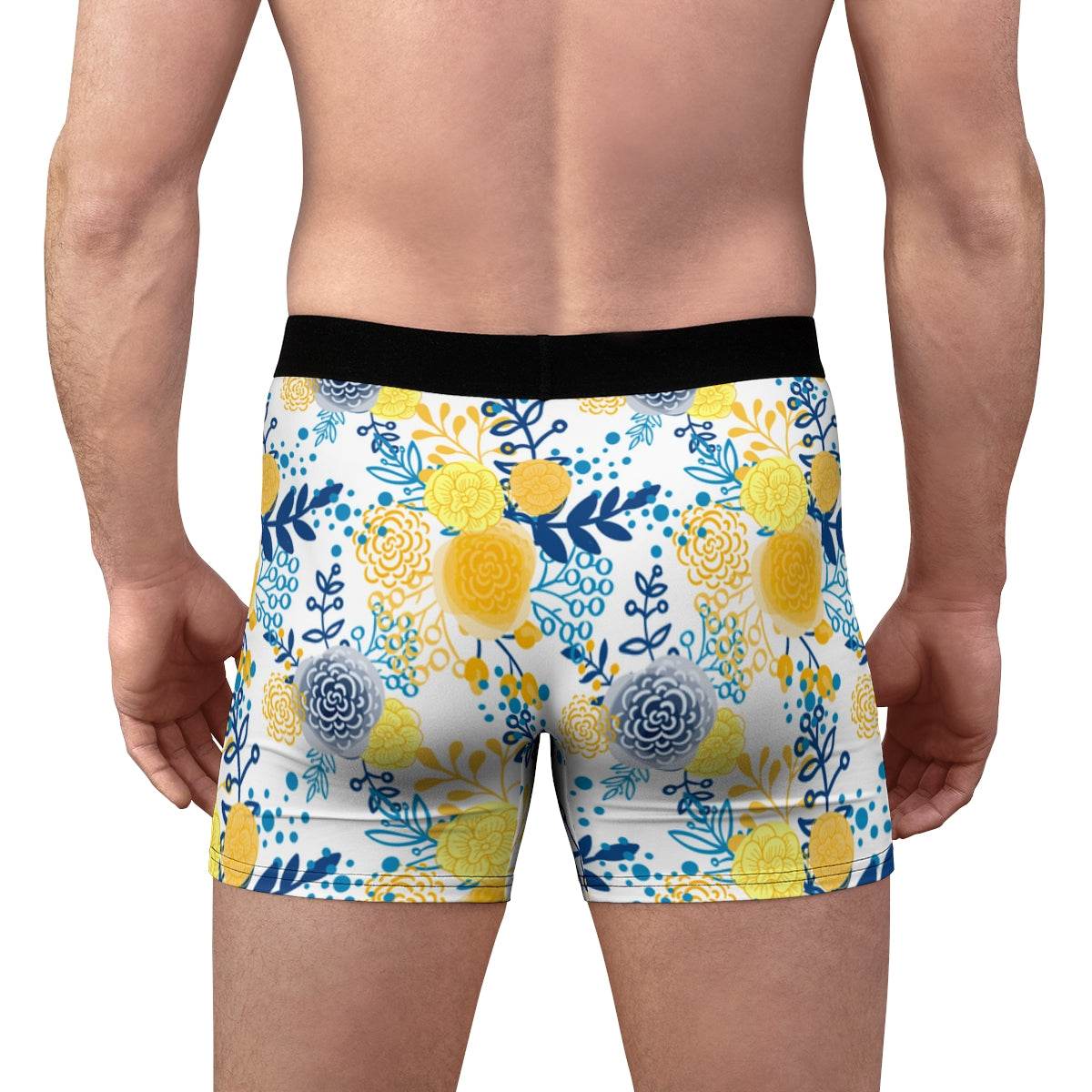 Floral Ukraine Blue And Yellow Rose Blossom Boxer Briefs - Qolord