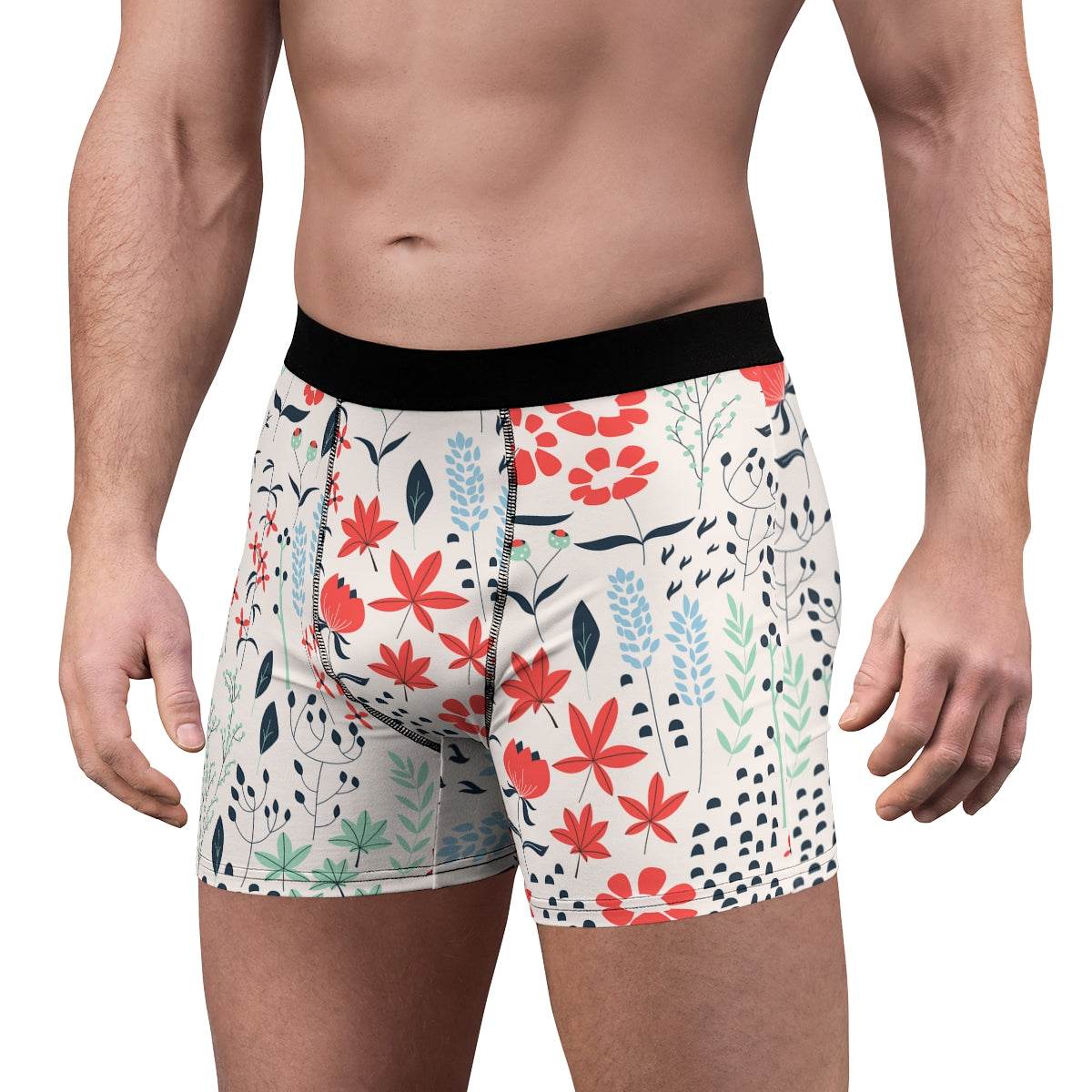 Floral White And Red Poppy Blossom Boxer Briefs - Qolord