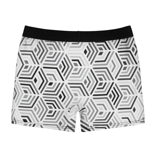 Geometric Gray And White Line Matrix Boxer Briefs - Qolord