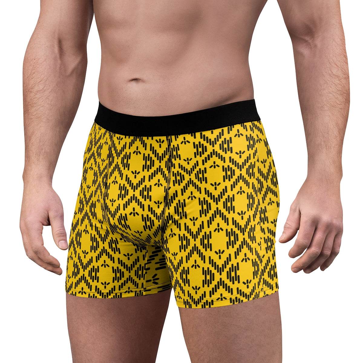 Geomteric Black And Yellow Line Ornament Boxer Briefs - Qolord