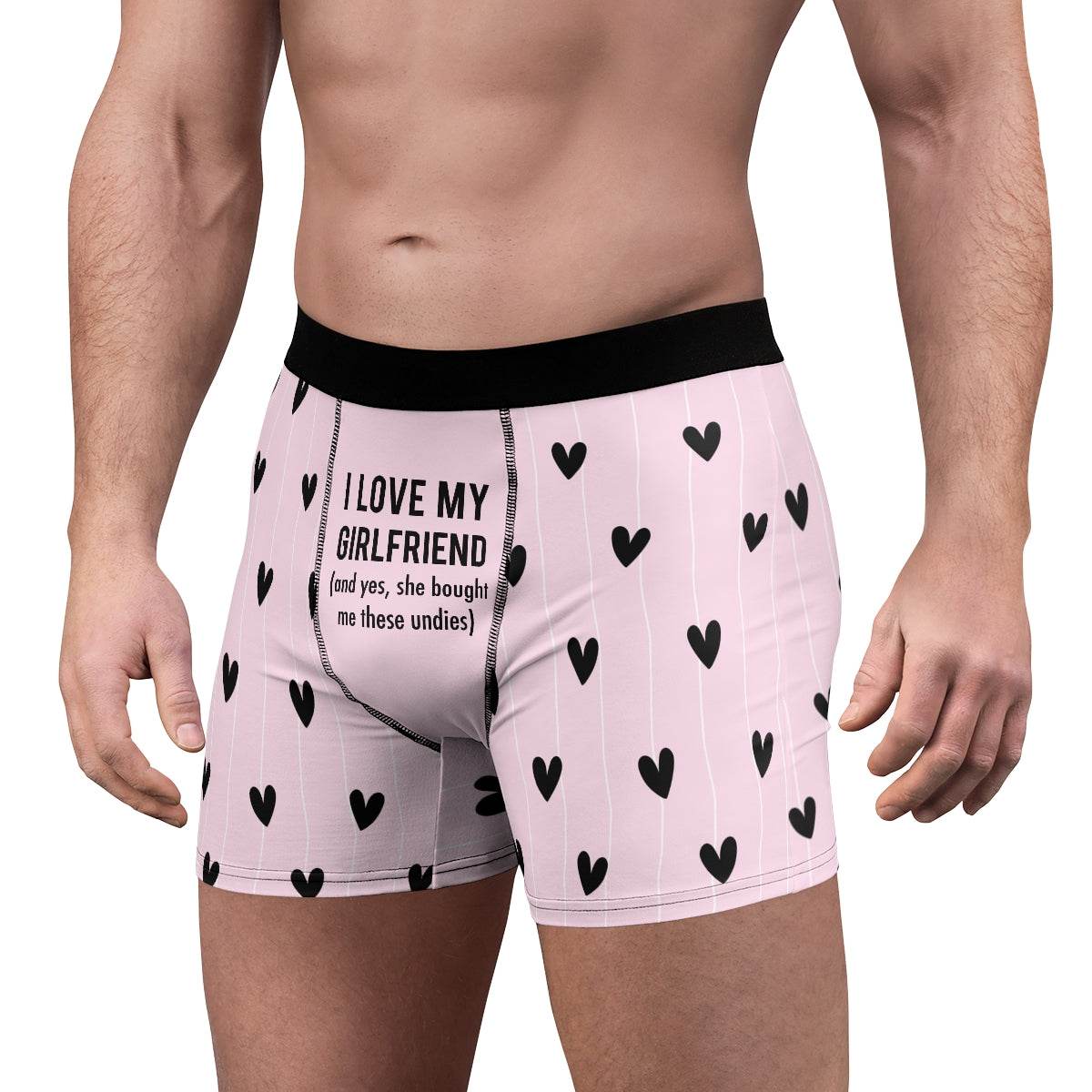 I Love My Wife / Husband / Girlfriend / Boyfriend Baby Pink & Black Heart Boxer Briefs - Qolord