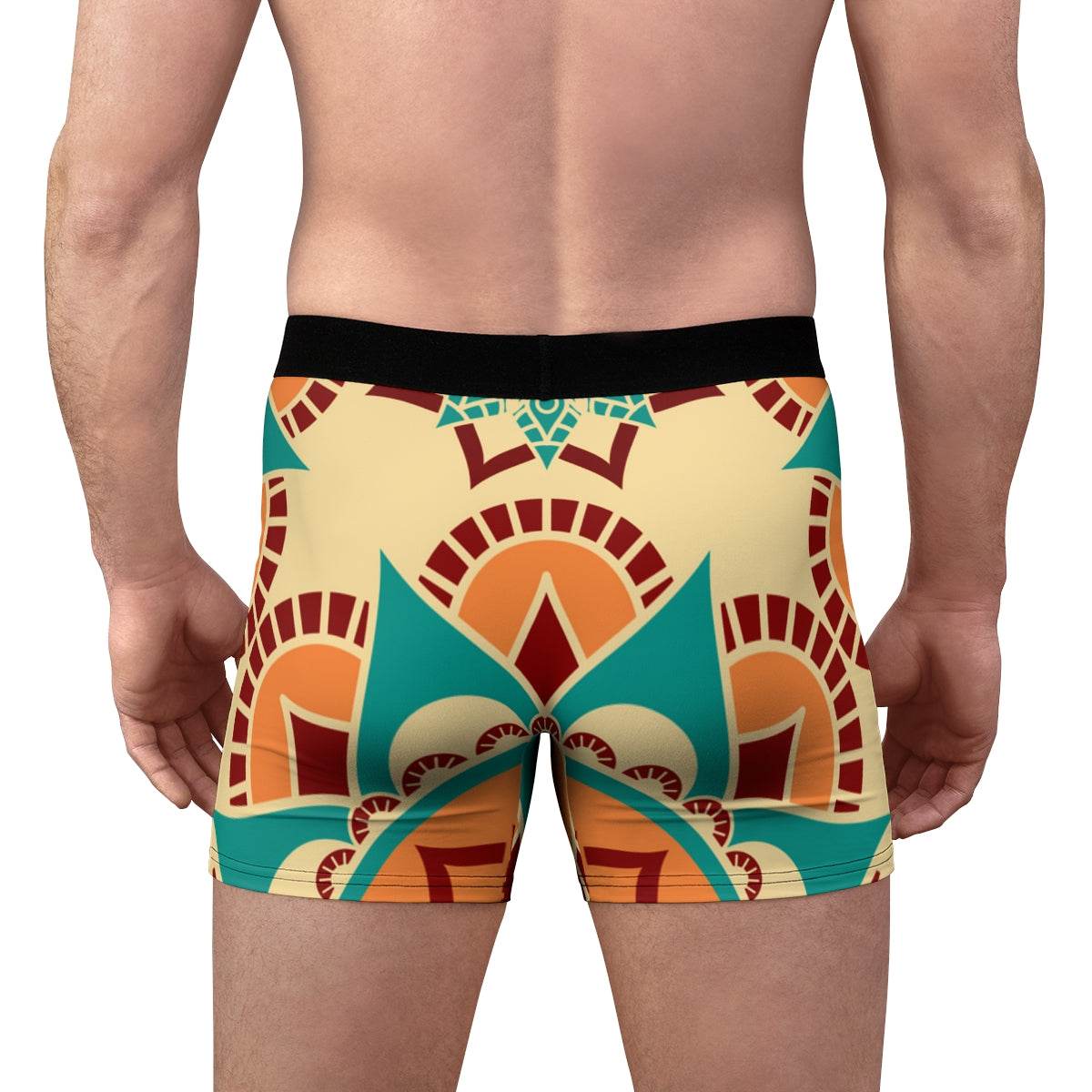 Mandala Bright Orange Beige And Teal Ornament Boxer Briefs - Qolord