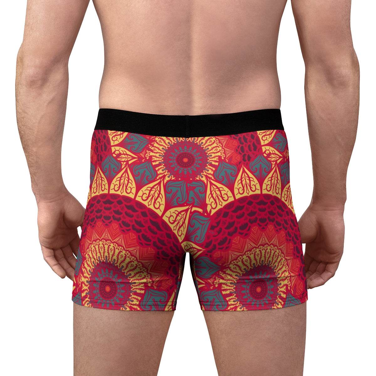 Mandala Red Yellow And Gray Detailed Ornament Boxer Briefs - Qolord