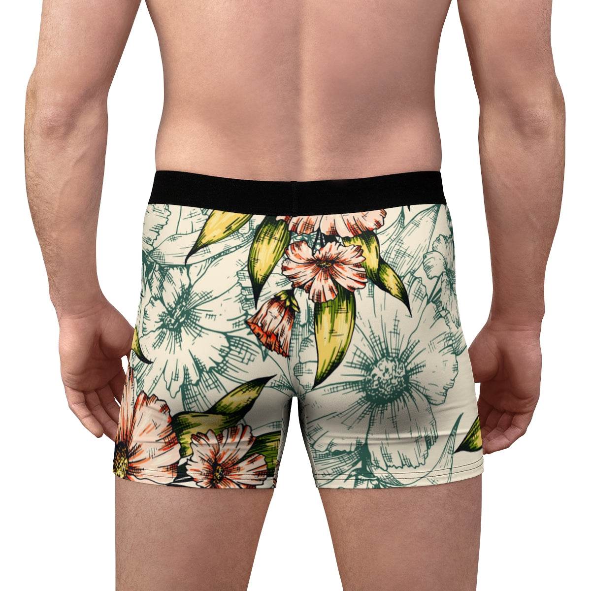 Retro Floral Beige And Red Blossom Boxer Briefs