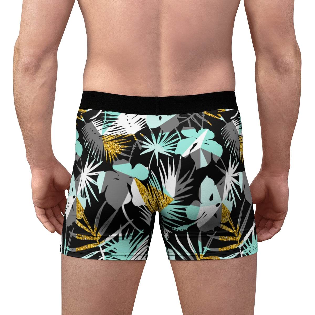 Tropical Black Mint Golden Leave Boxer Briefs - Qolord
