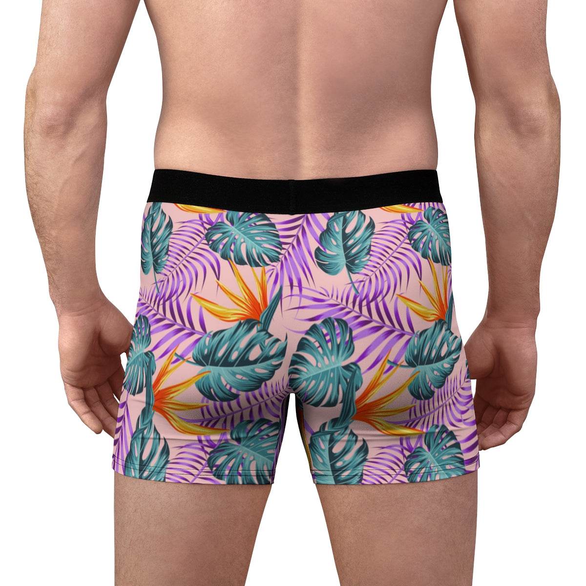 Tropical Purple Pink And Green Leave Boxer Briefs - Qolord